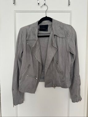 Olivaceous Gray Suede Moto Jacket